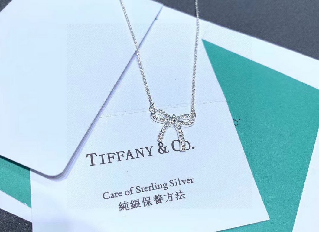 Authentic open version tiffany bow with diamonds   necklace counter synchronization explosive models   bow    tiffany official website explosive models    Germany imported 925 sterling silver vacuum plating Pt950 platinu