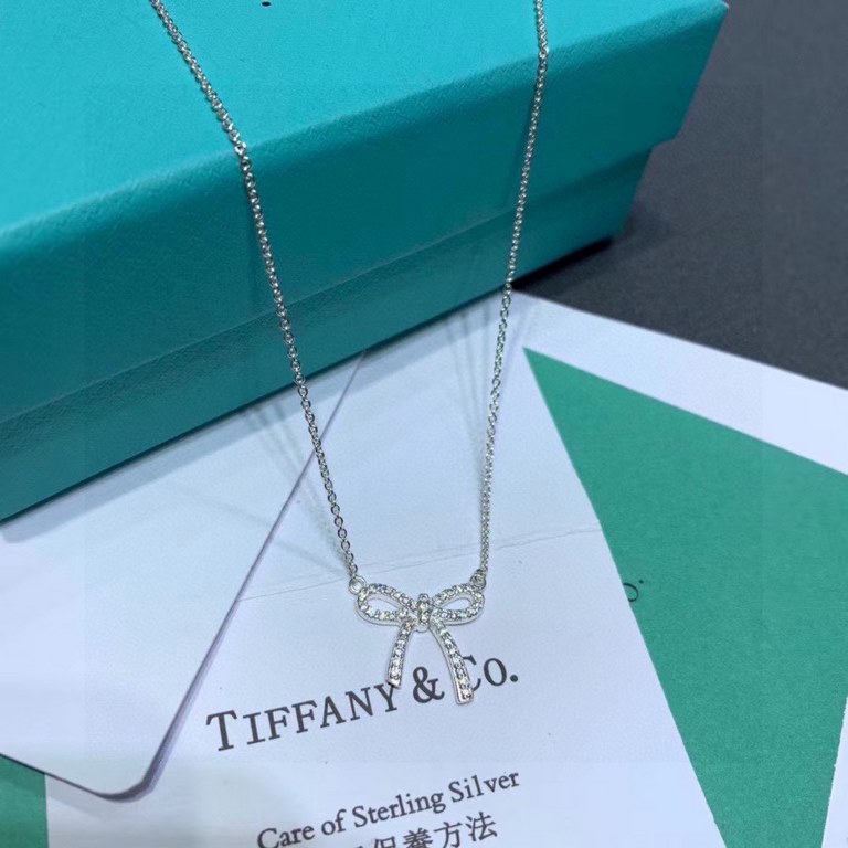 Authentic open version tiffany bow with diamonds   necklace counter synchronization explosive models   bow    tiffany official website explosive models    Germany imported 925 sterling silver vacuum plating Pt950 platinu