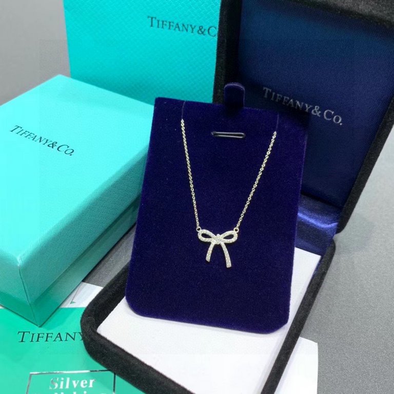 Authentic open version tiffany bow with diamonds   necklace counter synchronization explosive models   bow    tiffany official website explosive models    Germany imported 925 sterling silver vacuum plating Pt950 platinu