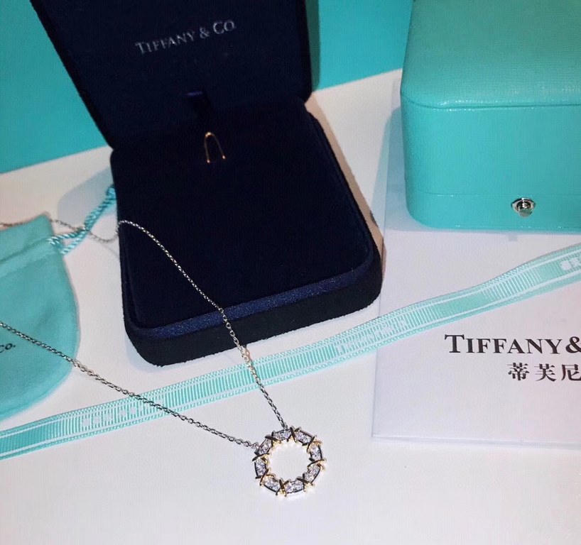 Classic Model  Circle Cross T Family Tiffany   Necklace Descend ~ Sexy Beautiful Full of Romance Super Feminine ZP Original Tail Chain High-end 925 Sterling Silver Micropavé Crafted High-grade Color Separation Plating Cr