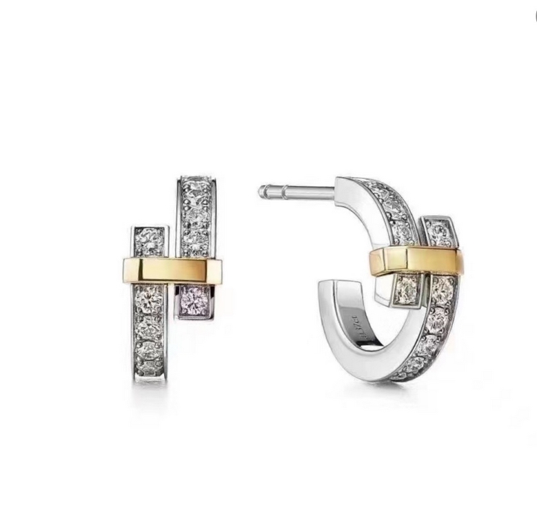 C295  Tiffany   models Tiffany 23C new row diamonds two-tone earrings simple atmosphere versatile does not fade and not allergic to the body of S925 sterling silver material plating thick gold fashionable but not fashion