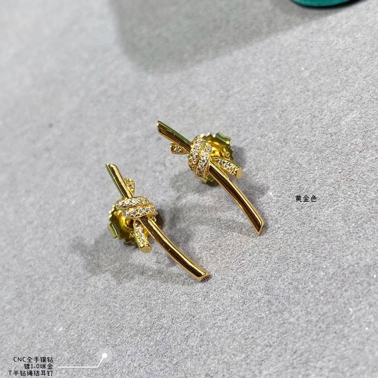 V gold material ZP open version, Tiffany CNC hand-set diamonds half diamonds rope knot earrings   The intertwined ends are a powerful symbol of emotional connection. Elegant temperament models, cost-effective super high 