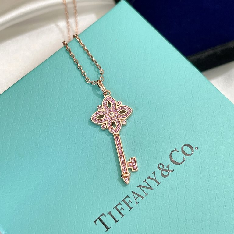 AA076  [Replacement Grade] Tiffany Tiffany  21 Years T Family Key 520 Valentine's Day Limited   Necklace   Necklace High-end 925 Sterling Silver Set with the market's highest version of imported high-carbon diamonds   Da