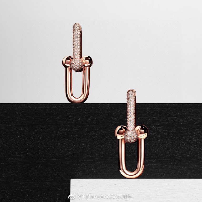 Tiffany Tiffany Hot Hot Joints Double Link Earrings Semi-diamonds Handmade Detachable Single Ring Super Fine Craftsmanship Original V Gold Plated Micronized Allergy Resistant Rose Gold Rose Gold Platinum Gold 3 Color Ear