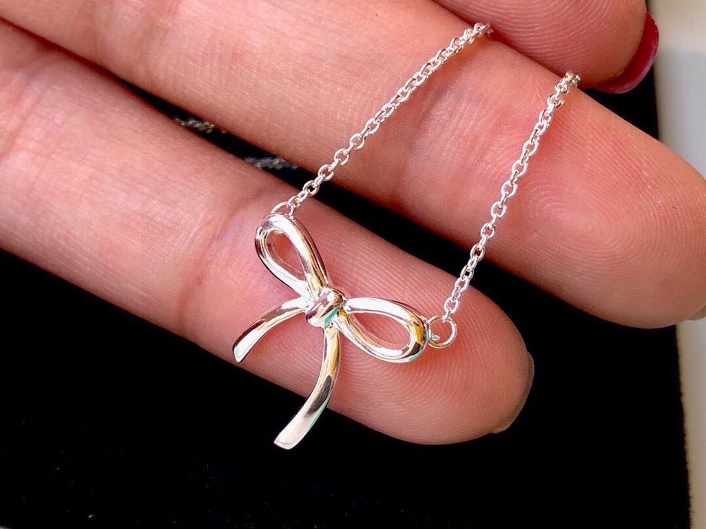 Authentic open version tiffany bow   necklace counter synchronization explosive models   bow     tiffany official website explosive models    imported from Germany 925 sterling silver vacuum plating Pt950 platinum compar