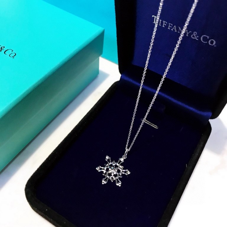 Tiffany Tiffany Snowflake necklace in 925 sterling silver. The snowflake symbolizes hope in the face of adversity, and also represents purity, beauty, and immaculateness. Seeing it on a hot summer day instantly makes you