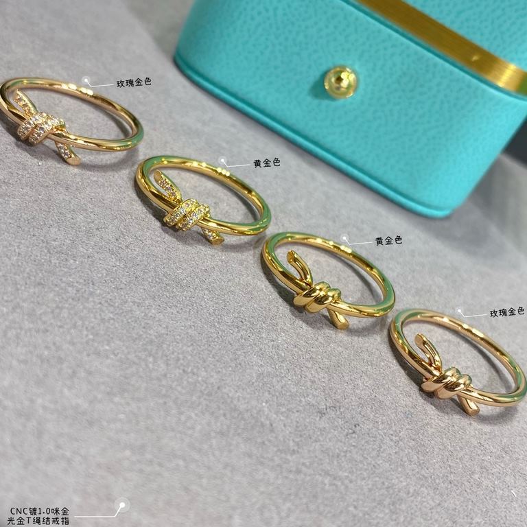 V gold material . ZP open version, Tiffany CNC Light Gold T Rope Knot Ring   Yardage 5678   The intertwined ends are a powerful symbol of emotional connection, elegant temperament models, cost-effective and ultra-high Th