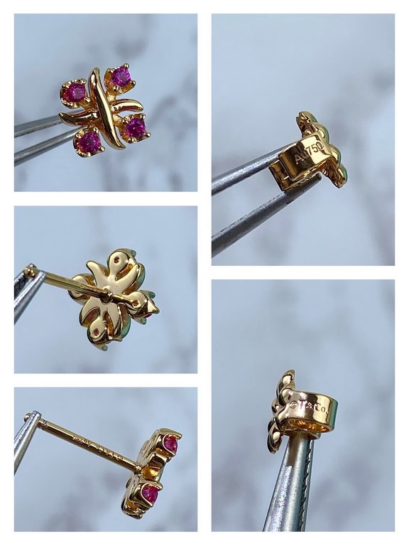 Thick gold plating, v-gold material      Tiffany's classic cross pink diamond earrings, presenting Elegant with a sweet one, electroplated thick gold High-end luxury atmosphere