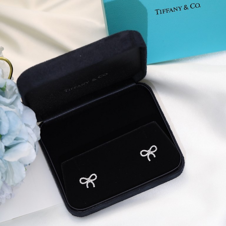 New   TIFFANY Tiffany bow earrings   S925 sterling silver Seiko version With logo    Tiffany