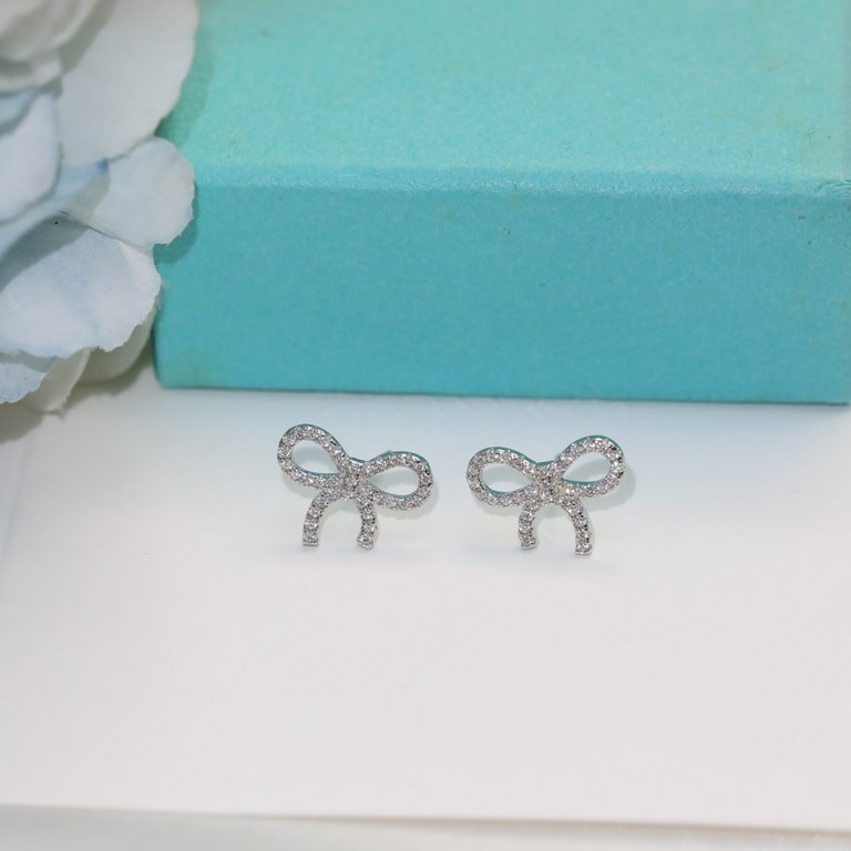 New   TIFFANY Tiffany bow earrings   S925 sterling silver Seiko version With logo    Tiffany