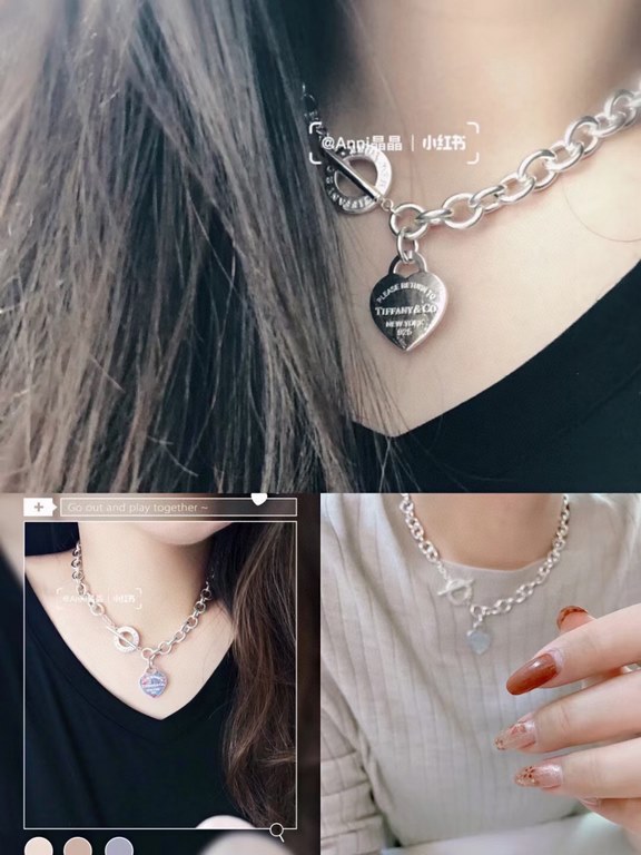 HEAVYWORK! High Quality Pair Edition Tiffany tiffanyHeart Tag Collection Heart Peach Heart Circle Interlocking Chunky Chain Heart Pendant NecklacePunk style is thieves cool [cool].This neutral and powerful piece is reall