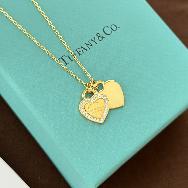 Tiffany Tiffany 22 years new double heart plate side diamond necklace classic match counter new match single genuine synchronization S925 sterling silver to create real photography exquisite craft popular Tiffany theme i