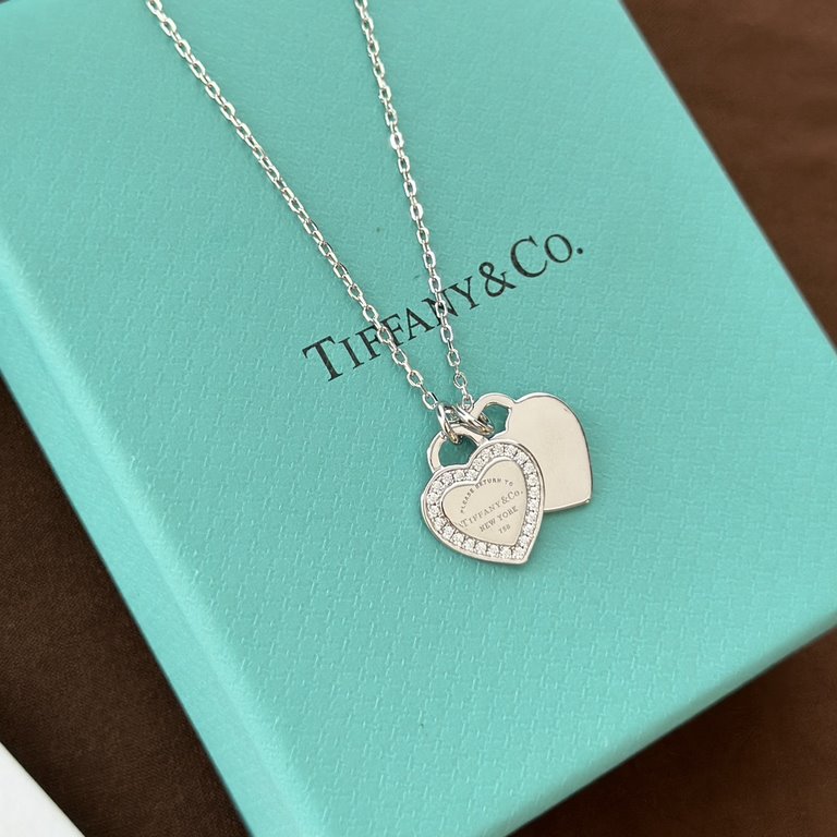 Tiffany Tiffany 22 years new double heart plate side diamond necklace classic match counter new match single genuine synchronization S925 sterling silver to create real photography exquisite craft popular Tiffany theme i