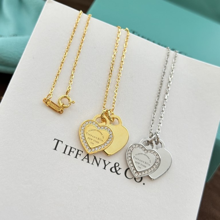 Tiffany Tiffany 22 years new double heart plate side diamond necklace classic match counter new match single genuine synchronization S925 sterling silver to create real photography exquisite craft popular Tiffany theme i