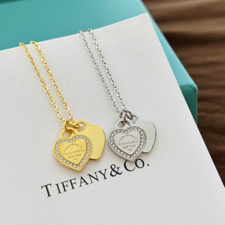 Tiffany Tiffany 22 years new double heart plate side diamond necklace classic match counter new match single genuine synchronization S925 sterling silver to create real photography exquisite craft popular Tiffany theme i