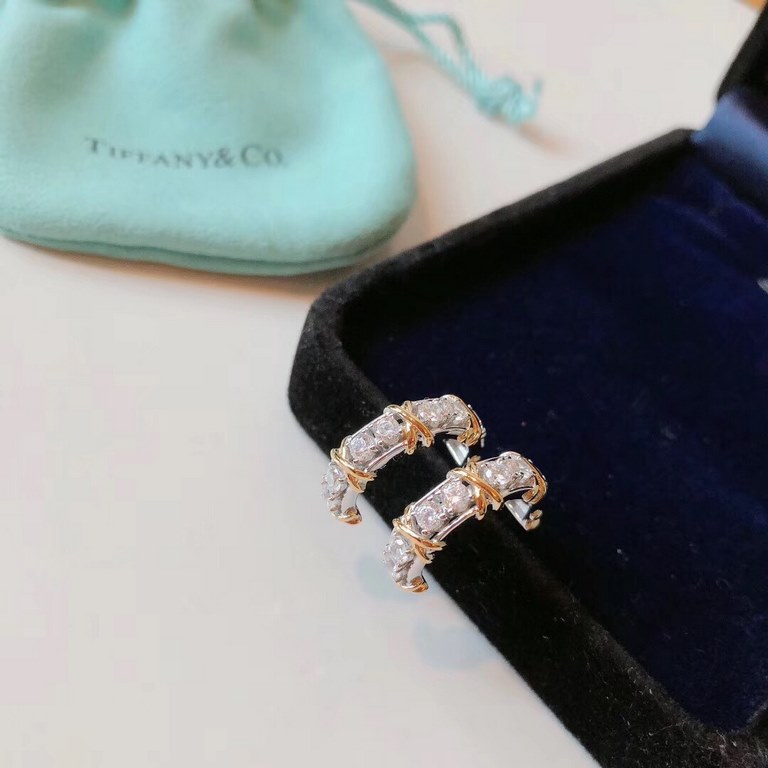 Tiffany Tiffany's new Schlumberger collection four diamond cross full diamond ear hook earrings imported from Germany s925 sterling silver gold-plated polished exquisite noble and elegant genera...