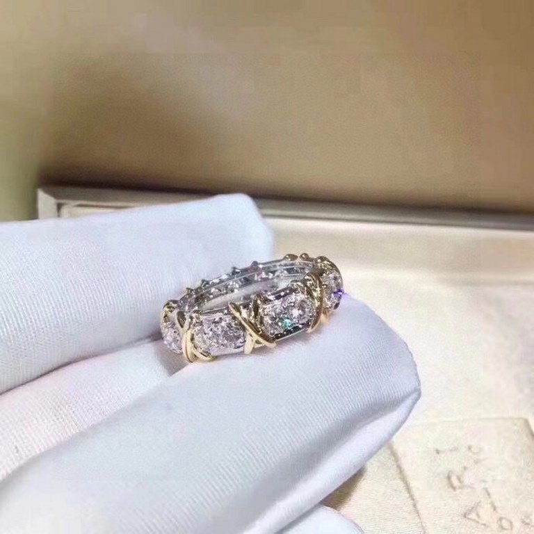 Highest level Classic models Super hot    Tiff Co diamond ring hot high-end 11 custom out of the mold cross gold ring   the original lettering S925 sterling silver inlaid with imported top zirconia   flash   Seiko inlaid