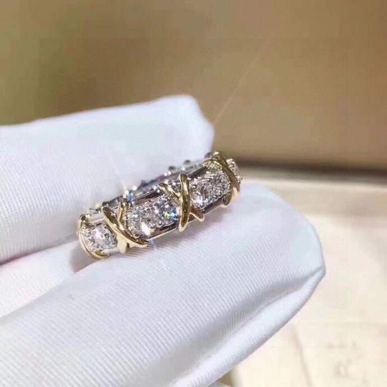 Highest level Classic models Super hot    Tiff Co diamond ring hot high-end 11 custom out of the mold cross gold ring   the original lettering S925 sterling silver inlaid with imported top zirconia   flash   Seiko inlaid