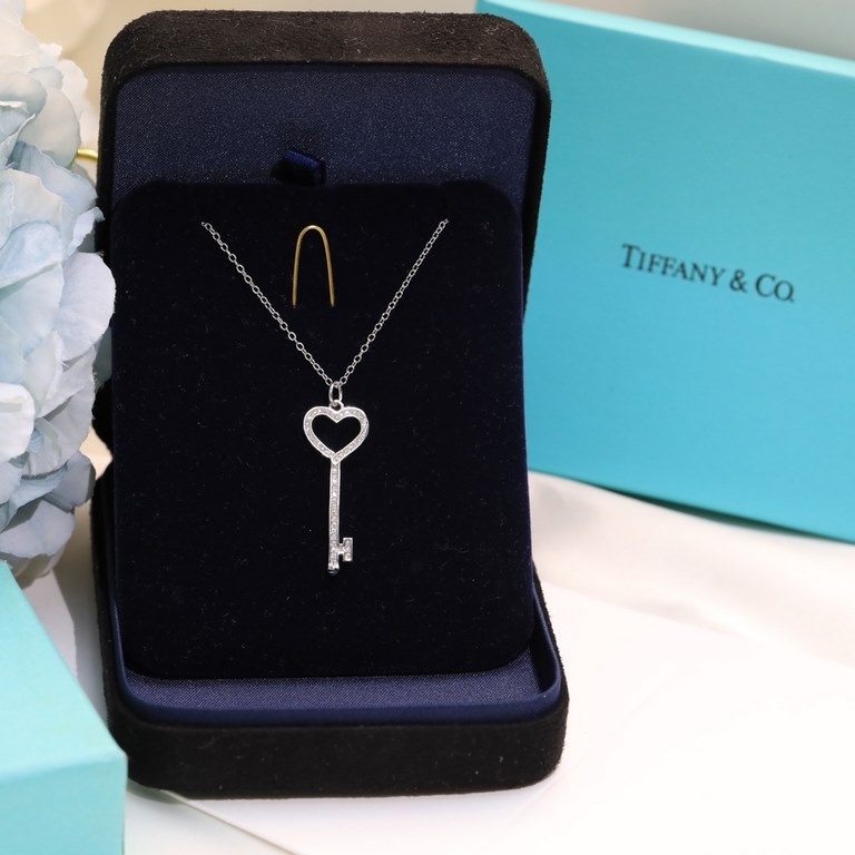 New   TIFFANY Tiffany Key Necklace  S925 Sterling Silver Precision version With logo Chain length 45cm Adjustable   Tiffany