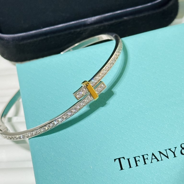 Tiffany   models Tiffany 23C new row of diamonds two-color bracelet simple atmosphere versatile non-fading and non-allergic Throughout the body of the S925 sterling silver material plating thick gold fashionable timeless