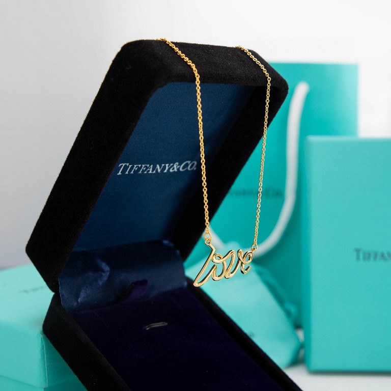 tiffany Tiffany exclusive real   〖--LOVE 〗Letter Polished Collarbone Chain Necklace 925 Sterling Silver   Micro-set Full Diamonds Necklace   Love LOVE Sweet Novelty, Charming  Infuse full of love into it Love Necklace