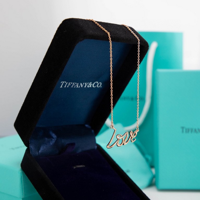 tiffany Tiffany exclusive real   〖--LOVE 〗Letter Polished Collarbone Chain Necklace 925 Sterling Silver   Micro-set Full Diamonds Necklace   Love LOVE Sweet Novelty, Charming  Infuse full of love into it Love Necklace