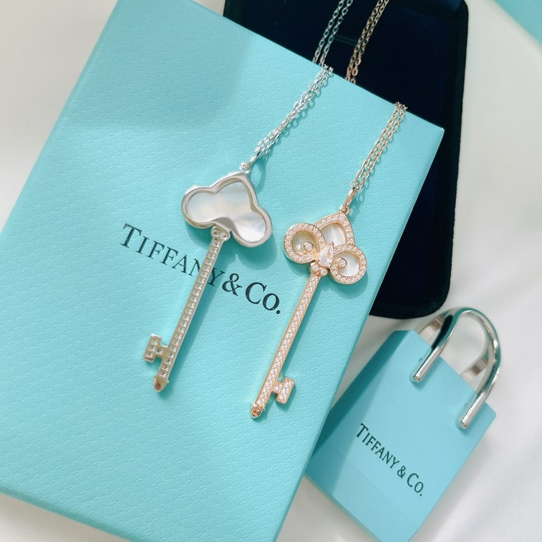 B886  Tiffany Tiffany 22 Years Limited Edition Keys Collection Iris White Mother-of-Pearl Full Diamonds Key Necklace One of tiffany's classic pieces, this necklace is super versatile. Made of S925 sterling silver with na