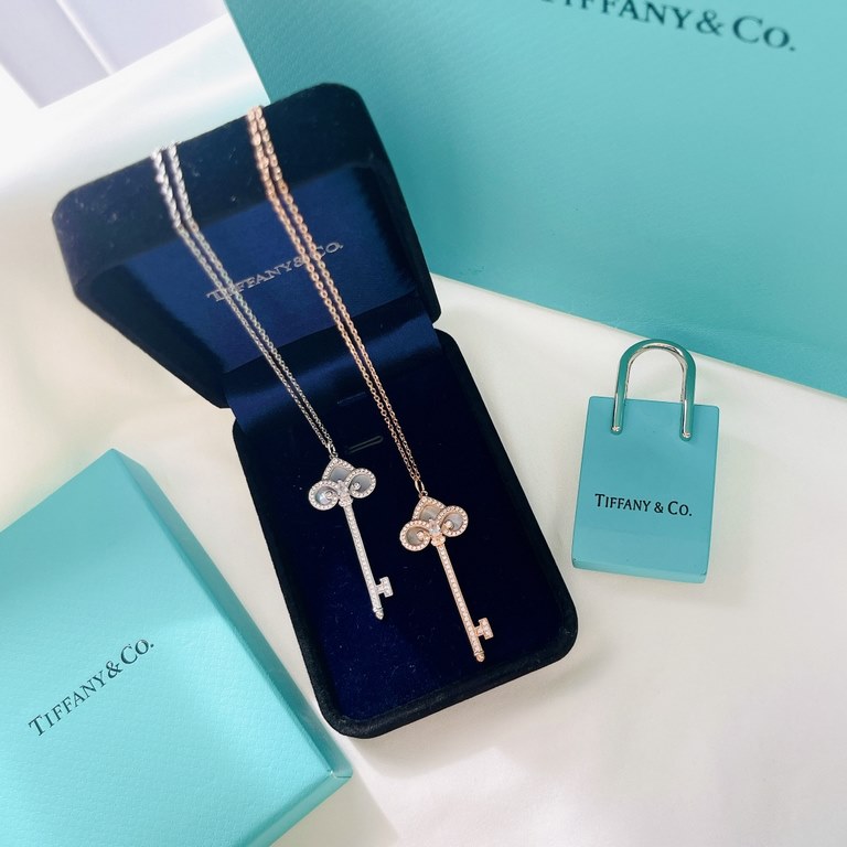 B886  Tiffany Tiffany 22 Years Limited Edition Keys Collection Iris White Mother-of-Pearl Full Diamonds Key Necklace One of tiffany's classic pieces, this necklace is super versatile. Made of S925 sterling silver with na