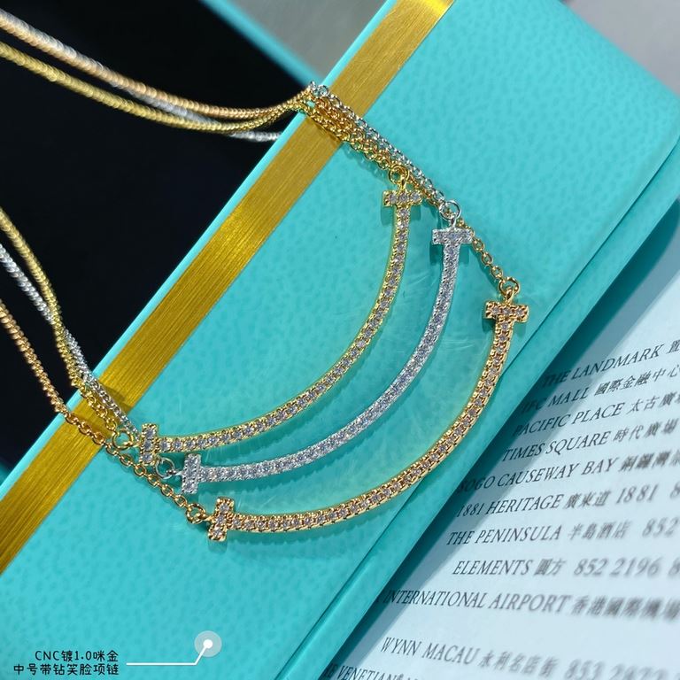 V gold material Tiff   counter Latest Double T  Smile  Tiffany Medium with Drill Smiley Necklace  11 heavy work tiffany with a smiley face the strongest inspiration for the design of the smile is one of the most beautifu