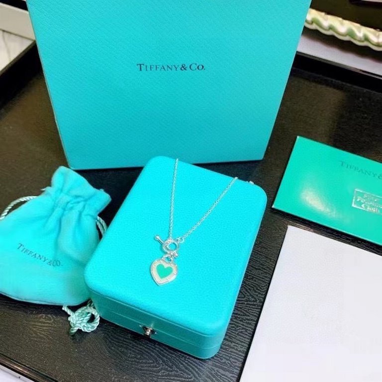 [Buy Grade] tiff Tiffany   Peach Heart Blue Enamel Heart Plaque Necklace ...Classic Hundred Newest   Single Genuine Synchronized 925 Sterling Silver Made by Actual Photographs Exquisite Craftsmanship    Popular Tiffany T