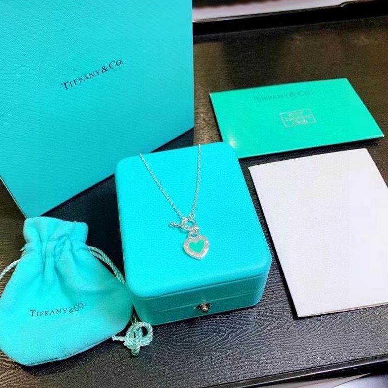 [Buy Grade] tiff Tiffany   Peach Heart Blue Enamel Heart Plaque Necklace ...Classic Hundred Newest   Single Genuine Synchronized 925 Sterling Silver Made by Actual Photographs Exquisite Craftsmanship    Popular Tiffany T