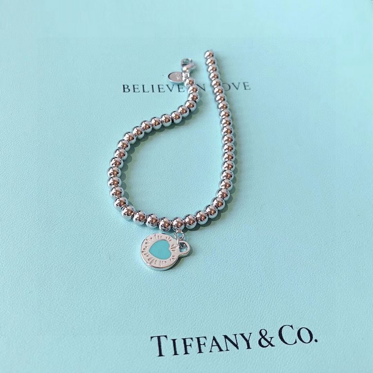 Tiffany Tiffany Second Generation New Love Heart Round Card Beads Bracelet Selected German imported s925 sterling silver material plating thick gold No fading and no allergy