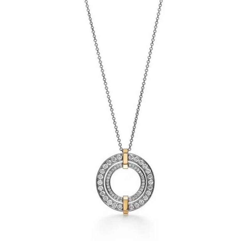 Tiffany   models Tiffany 23C new circle full of diamonds color separation necklace simple atmosphere versatile non-fading non-allergic body S925 sterling silver material plating thick gold fashionable fashionable timeles