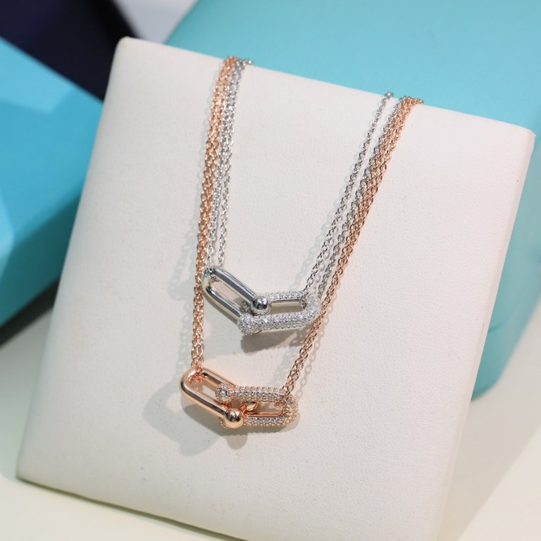 Tiffany    [925] Double T Double Ring Necklace   S925 sterling silver Original logo Plated 18k Seiko High Edition The Tiffany HardWear collection is elegant and subversive in spirit, sensitively capturing the essence and