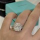 [Simulation Diamond 】Tiffany True four claw five carat square diamond row diamond ring purchase level one to one original single top 925 sterling silver setting using four claw setting structure mounting position lower, 