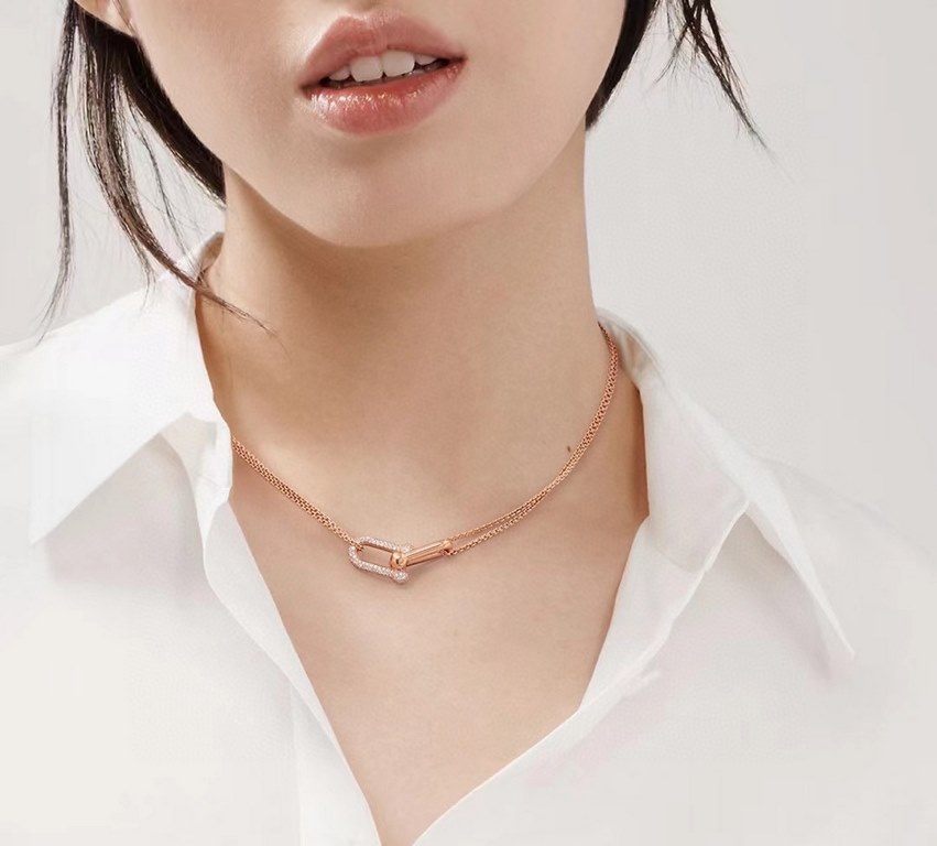 Tiffany Tiffany HardWear Collection Double Layers Half Diamond Joint Necklace Classic Versatile Everyday Casual s925 Sterling Silver Double Layers Chain Electroplated Chunky Gold Sub Gold Pendant Rose Gold Platinum Yello