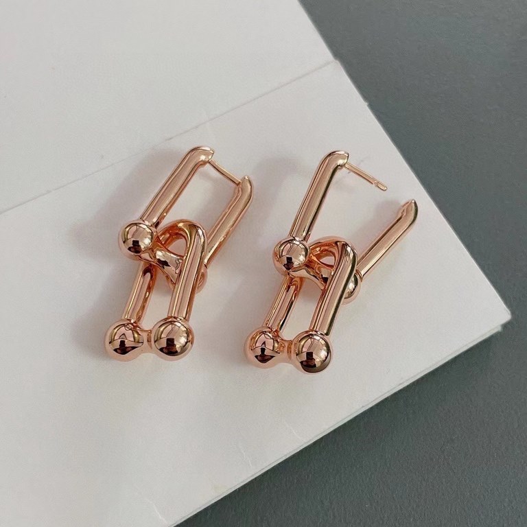 Tiffany Tiffany Hot Hot Joints Double Chain Stud Earrings A must-have, can be worn as a single ring, ultra-fine craftsmanship, plated in 18k rose gold.