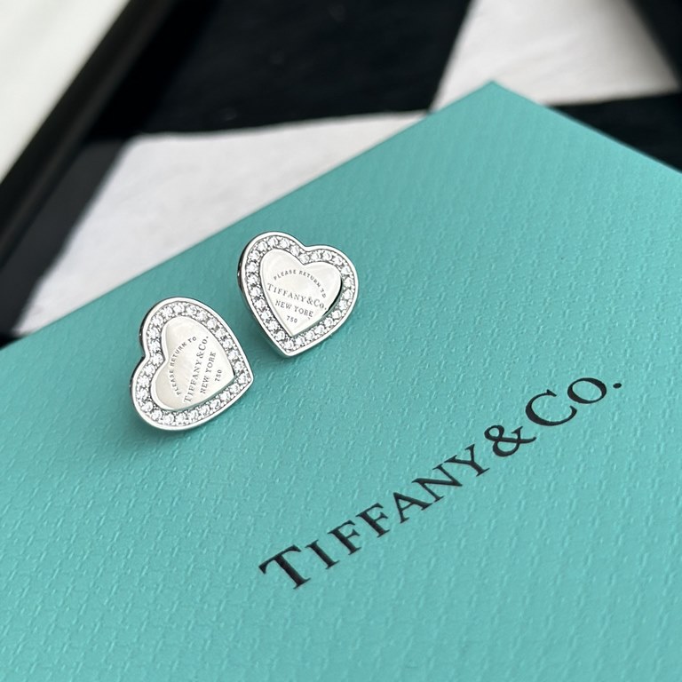 C241 Tiffany Tiffany new heart plate row diamond earrings classic hundred match counter new hundred match single genuine synchronization S925 sterling silver to create the actual shooting exquisite craftsmanship popular 