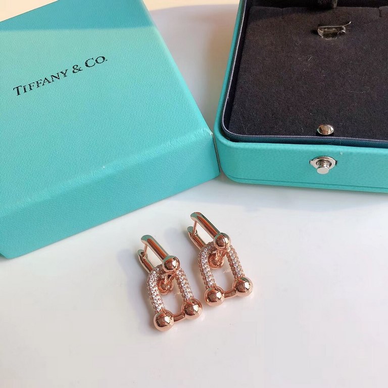 Tiffany Tiffany new double joint half diamond stud earrings in imported fine gold with s925 silver pin Platinum, rose gold and yellow gold.