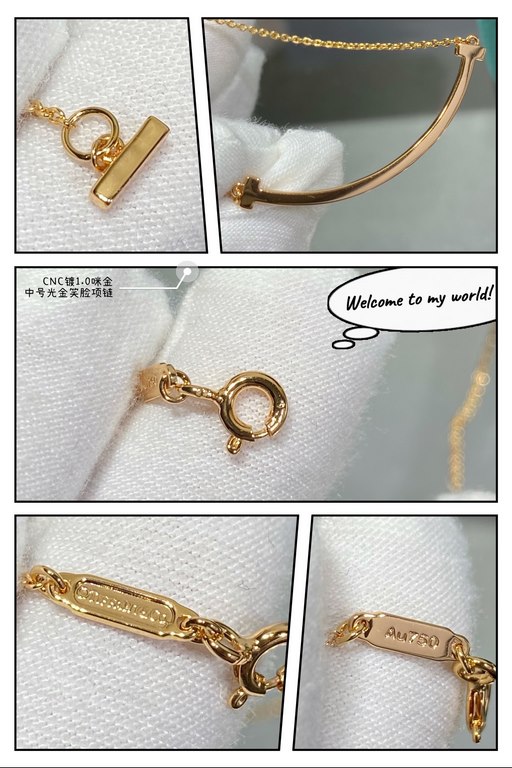 V gold material Tiff    counter Latest Double T  Smile  Tiffany medium light gold smiley necklace  11 heavy work tiffany with a smiley face the strongest inspiration for the design, the smile is one of the most beautiful