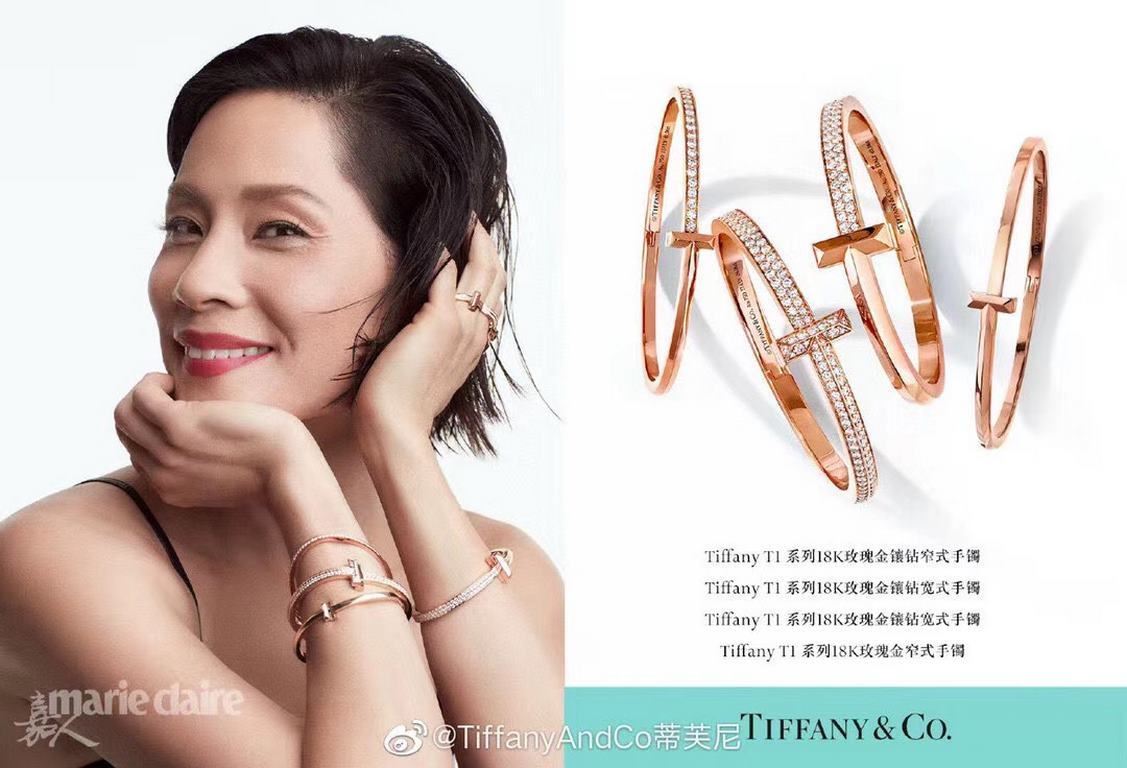 Tiffany Tiffany 2020 T1 Series Wide Semi-Diamond Bracelet Exclusive Premiere High-end customized Goddess same model Designed to highlight the exquisite elegance, low-key bloom confidence Very delicate and eye-catching. S