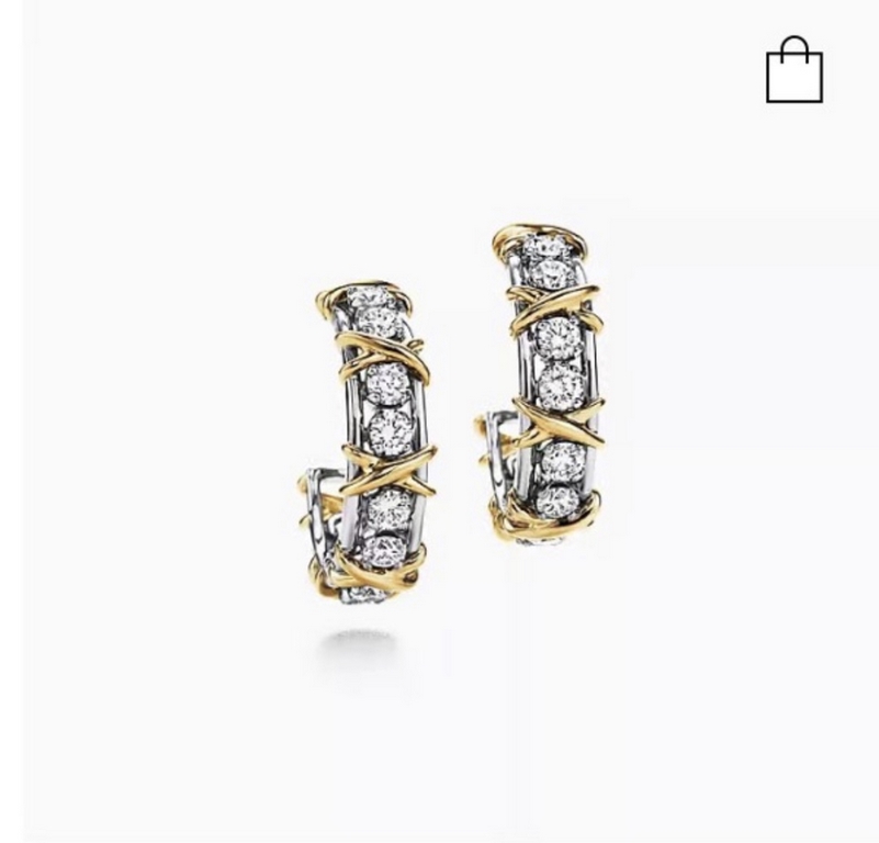 xx572 Tiffany Tiffany's new Schlumberger Collection Four Diamonds Crossover Ear Hooks Stud Earrings Imported from Germany s925 Sterling Silver Gold-Plated Polished Noble and Elegant Generation 080130