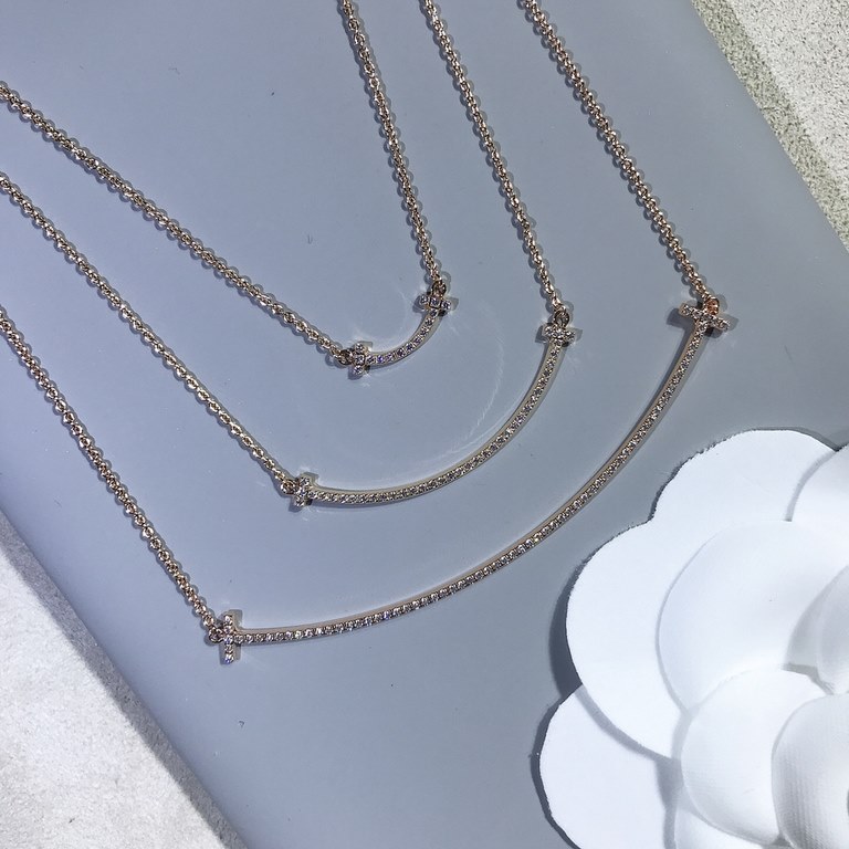 T family smile full diamond necklace   large medium miniThe whole piece, including the tail hanging small T are CNC lathe precision carving molding, drill bit as well as the drill claw is a carving out, drilling each ful