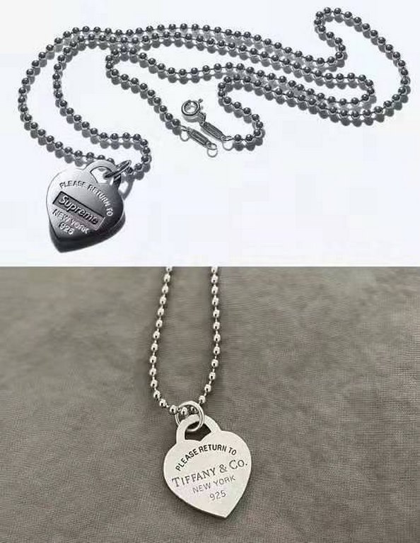 supreme co-branded Tiffany T's classic style mood column high street trend couple necklace