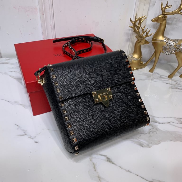 Black and gold   grained vertical Valentino Valentino calf leather crossbody bag embellished with metallic moose print Matching color-finished studs and metal hardware - Hook-and-loop closure Adjustable shoulder strap 01