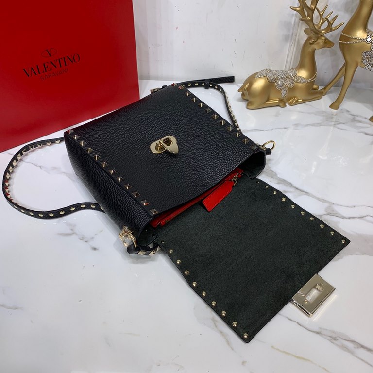 Black and gold   grained vertical Valentino Valentino calf leather crossbody bag embellished with metallic moose print Matching color-finished studs and metal hardware - Hook-and-loop closure Adjustable shoulder strap 01