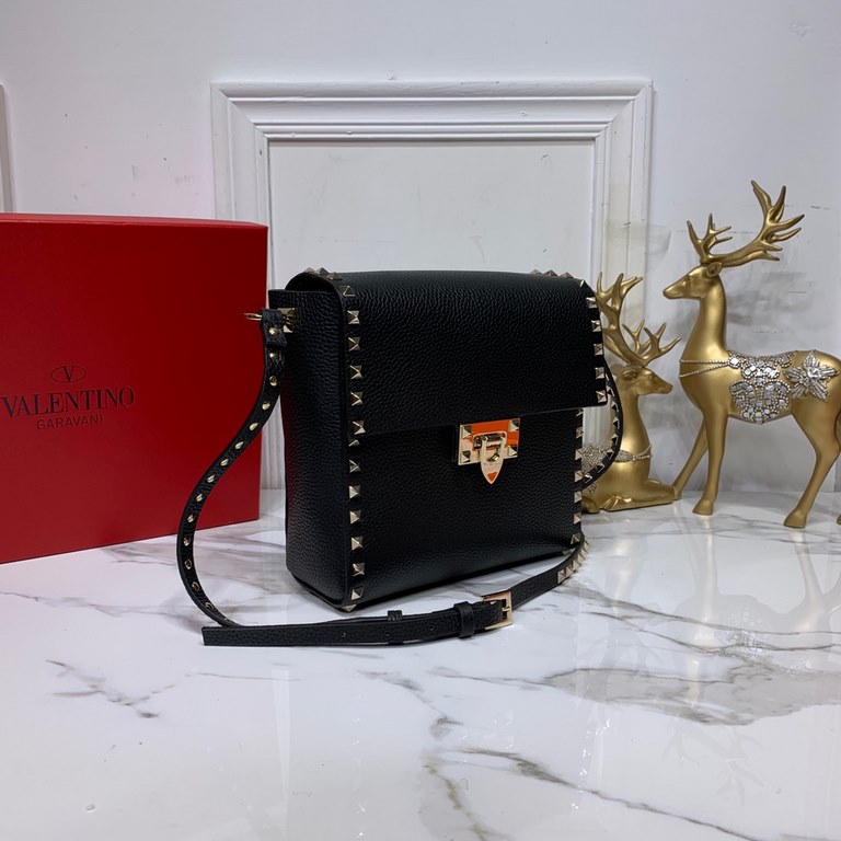 Black and gold   grained vertical Valentino Valentino calf leather crossbody bag embellished with metallic moose print Matching color-finished studs and metal hardware - Hook-and-loop closure Adjustable shoulder strap 01