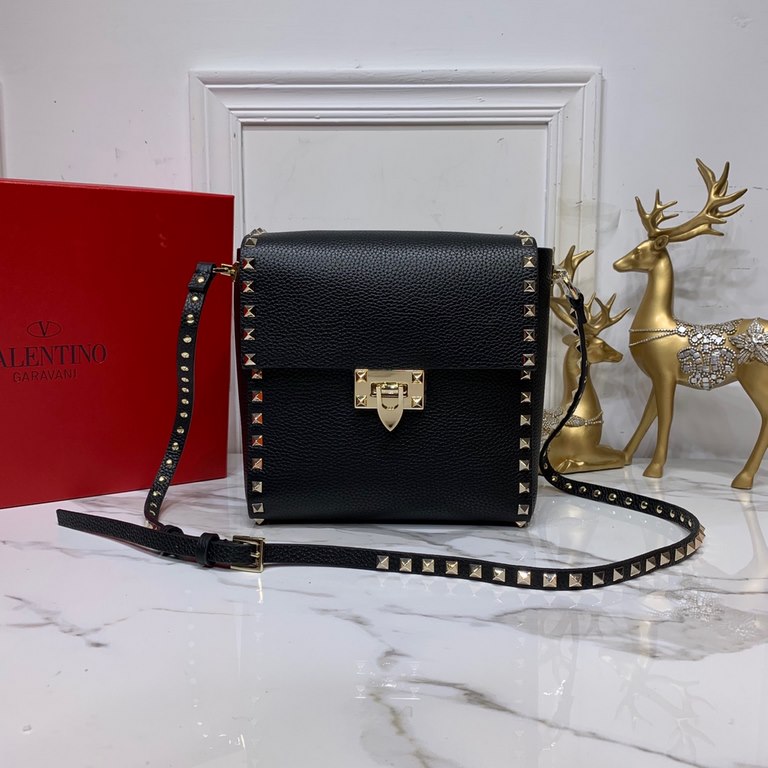 Black and gold   grained vertical Valentino Valentino calf leather crossbody bag embellished with metallic moose print Matching color-finished studs and metal hardware - Hook-and-loop closure Adjustable shoulder strap 01