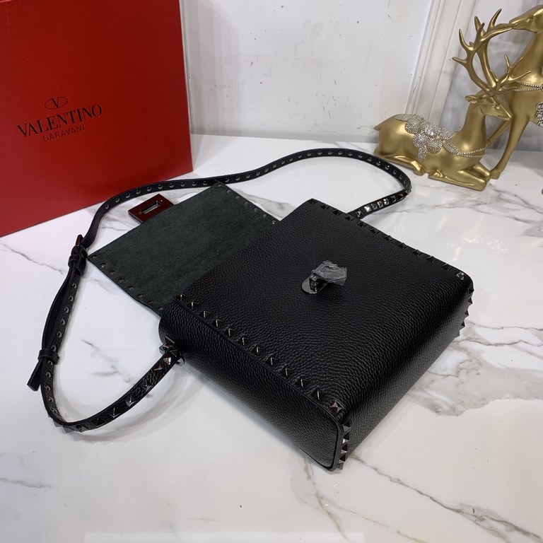 Black gunmetal grained vertical Valentino Valentino calf leather crossbody bag embellished with metallic moose print Matching color-finished rivets and metal hardware - Hook-and-loop closure Adjustable shoulder strap 018