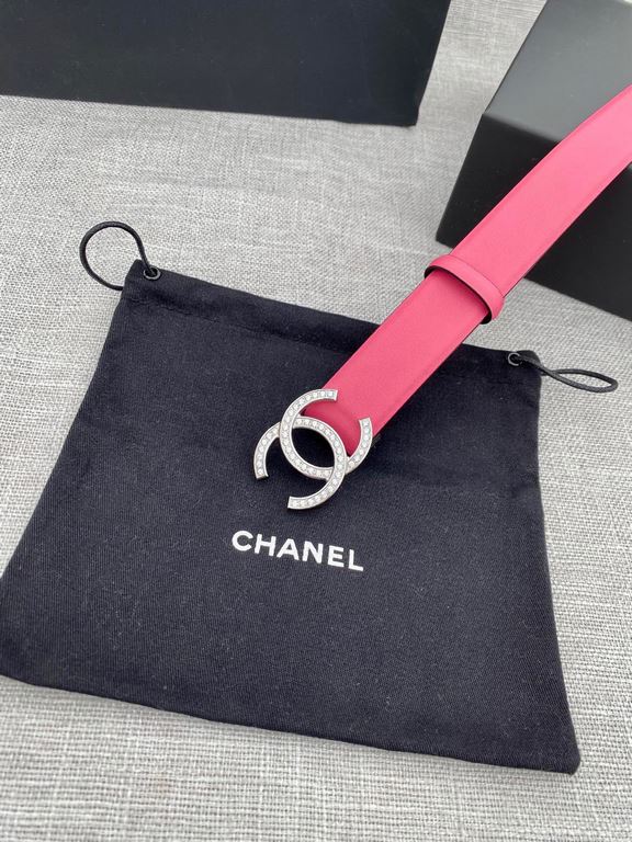 Width 3.0cm Chanel (Chanel) original touch grain cowhide support NFC chip official website link   scanning code verification, gold and silver color diamonds steel buckle.